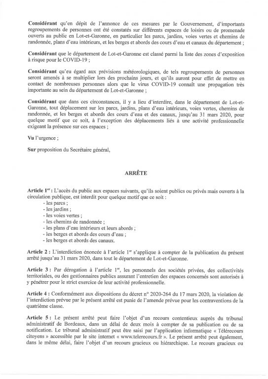 arrt portant interdiction d39accs au public aux parcs jardins plans d39eau intrieurs voies vertes chemins de randonne berges et abords des cours d39eau et canaux2