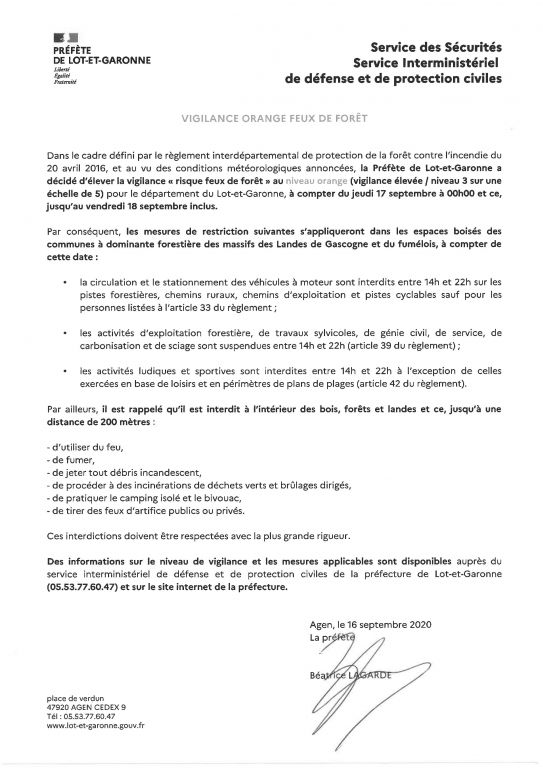 vigilance orange feux de for t