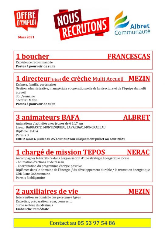 offres emploi mars 2021