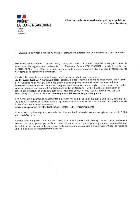 avis population methanisation