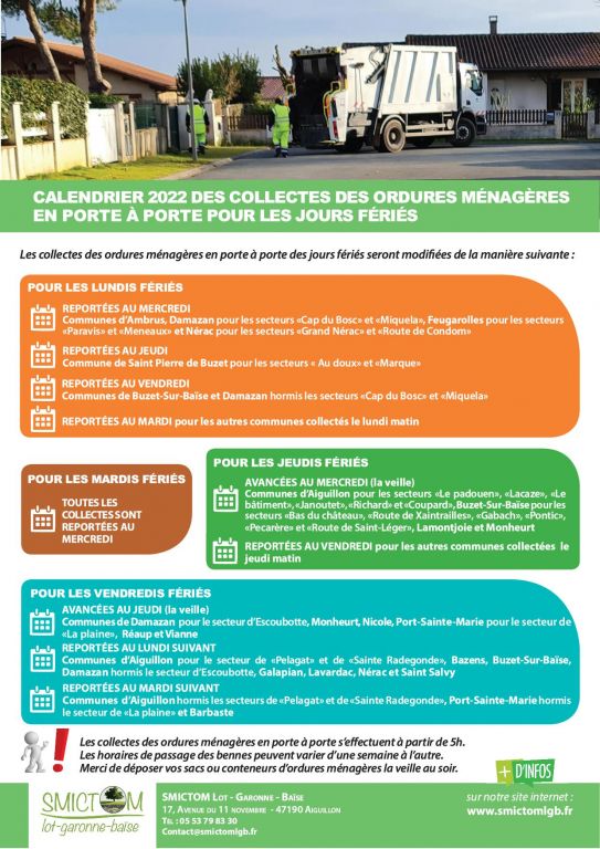 calendrier 2022 collecte omjours feries