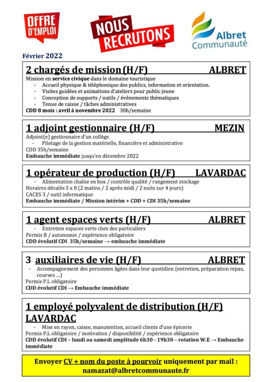 offres emploi fevrier